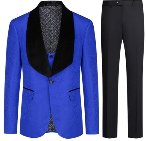 Allthemen herrkostymer 3-delad bal bröllop smoking kostym för män sjal en knapp blazer väst byxor, BLÅ, M
