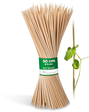 Novatool 100x Splittstäbe 50 cm x 5 mm I Natur I Pflanzstäbe Rankhilfe Bambus Stab Bambusstäbe Bambusstange Pflanzen Stütze Holzstab Plant Stakes