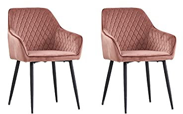 JYMTOM Esszimmerstühle 2er Set Küchenstühle Polsterstühle modernes Design Stühle mit Armlehne, Sitzfläche aus Samt, Gestell aus Metall, für Wohnzimmer, Schlafzimmer und Küche(2,Rose)