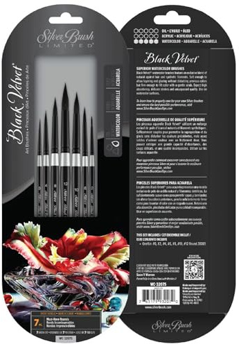 Silver Brush Limited WC-3207S Black Velvet - Unverzichtbares Set mit Rundpinseln - in den Größen 0, 2, 4, 6, 8, 10 und 12-7-teiliges Pinselset