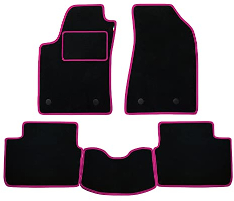 Fußmatten Set für Citroen Berlingo Multispace Baujahr 1997 bis 2001 aus Teppich c/Einstiegsleisten Farbe schwarz Ränder Fuchsia