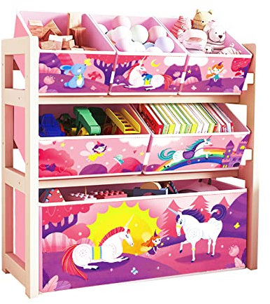 HOMCENT Spielzeugregal Kinderregal mit 6 Boxen, Aufbewahrung Kinderzimmer Holz, Spielkisten Aufbewahrung Großer Kapazität zur für Kinderzimmer Mädchenzimmer