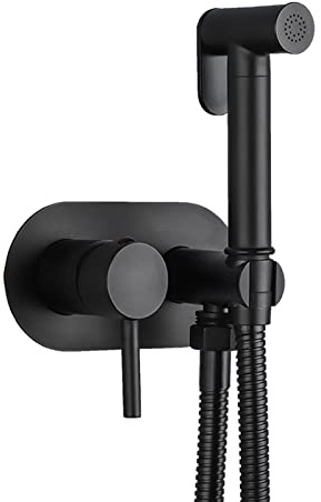Bidet-Wasserhahn Aus Messing, Unterputz Wc-Bidet Handbrause Set, Hand Gehalten Bidet Sprayer Mit 1,2 M Edelstahlschlauch Und Mischventil Aus Messing, Warmes Und Kaltes Wasser, Schwarz