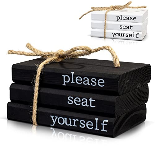 Farmhouse Bathroom Decor - Funny Rustic Wooden Mini Books for Your Restroom Shelf - The Perfect Small Decorative Accent for The Guest Bathroom - Black