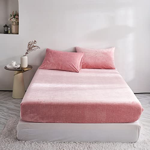 DXHOME Sábana bajera ajustable de invierno con somier, 100 x 200 cm, para cubrecolchón de hasta 25 – 30 cm, de felpa mullida, cálida, rosa claro, con tacto de cachemira, de forro polar de leche