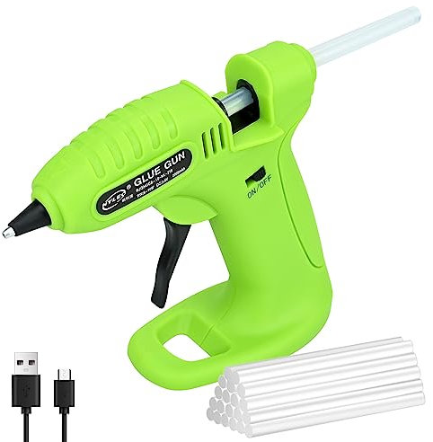 Cordless Glue Gun, 3.6V Hot Glue Gun with 30Pcs Glue Stick 7mm, 2000mAh Battery with USB Charge and Indicator, Non-Drip Nozzle, Quick Heating Function for Repairs, DIY (3.7V Battery Voltage, 13W)