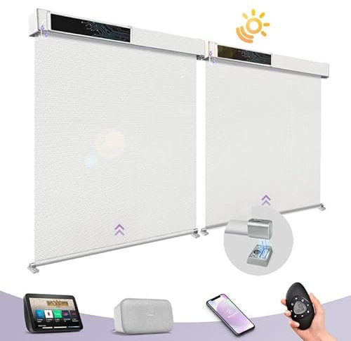 Graywind Elektrische Rollos Außen nach Maß, Wasserdicht UV-Schutz Smart Rollo Aussen, Solarbetrieben Elektrische Jalousie Außen mit Fernbedienung Kompatibel Alexa Google, 1% White
