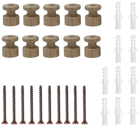 Isolatori in Legno Ø18mm per Impianti Elettrici a Vista – Completi di Viti e Tasselli – Fissaggio a Parete o Soffitto per Cavi Trecciati (10)