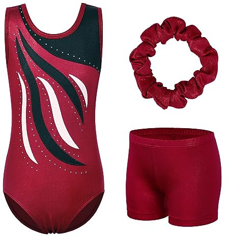 BAOHULU Gymnastikanzug für Mädchen, Gymnastik, Stickerei, Glitzer, Tumbling, Tanz-Shorts, Schwarzweiner-Set, 9-10 Jahre