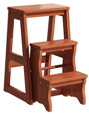 AAMNA Klappbarer 3-Stufen-Hocker aus Holz, tragbare Trittleiter für Haushalt, Büro und Küche, mit rutschfestem, breitem Pedal, hält 400 Pfund, Höhe: 63,5 cm