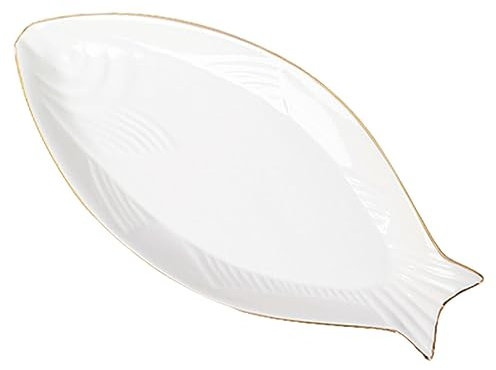 BESTonZON Piatto Ceramico Forma di Pesce per Sushi e Dessert Vassoio Elegante Porcellana per Frutta Antipasti e Ristorazione Facile da Pulire e Resistente per Uso Quotidiano e Professionale