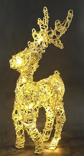 Leuchtender Hirsch aus Rattan mit LED-Licht Weihnachtsdeko Dekofigur Weihnachtsfigur Weihnachtshirsch X'mas-Deko Deko-Reh Deko Figur Tierfigur Statue Skulptur Gartenfigur Balkon Kunstfigur, 50cm