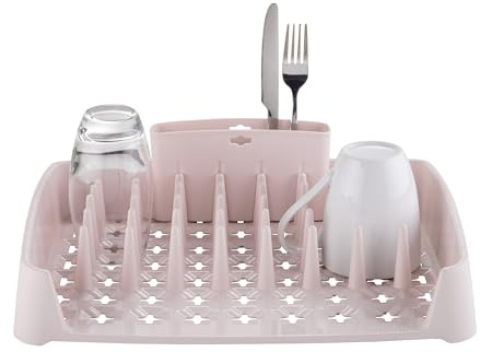 Minky Dish Drying Rack & Cutlery Holder, Space-Saving, Large Capacity for Kitchen Counter, Durable Drying Rack for Dishes and Utensils, Made in The UK (Dusty Pink)