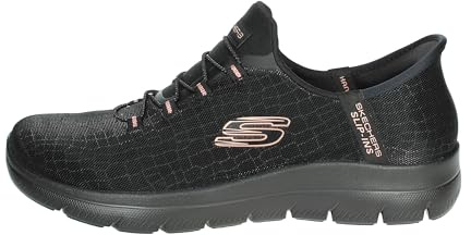 Skechers Women's Summits Classy Night Slip-On Sneakers, Black Mesh/Black/Rose Gold Trim, 7 UK