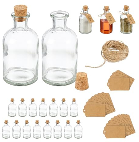 Relaxdays Dekogläser im Set, Glasflaschen mit Kork, 125 ml, Gewürzgläser zum Befüllen mit Deko, transparent/natur | 125 ml, Gewürzgläser zum Befüllen mit Deko