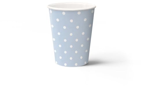 PAW - Pappbecher (250 ml) I 8 Stück I Einwegbecher Ideal für Hochzeit, Kinderparty, Geburtstag, Feiern I Papierbecherdruck auf Wasserbasis I Partybedarf 100% Biologisch Abbaubar I Dots light blue