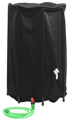 vidaXL Foldable Water Tank with Tap - 500L PVC Collapsible Rainwater Storage Container, Portable, with Hose, Black, 80x100cm