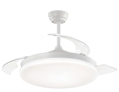 Ventilador de techo con luz led DC, Mini MALTA BLANCO, aspas retráctiles, mando a distancia, temporizador, memoria de luz, 3 tonalidades y 6 velocidades (40 CM)