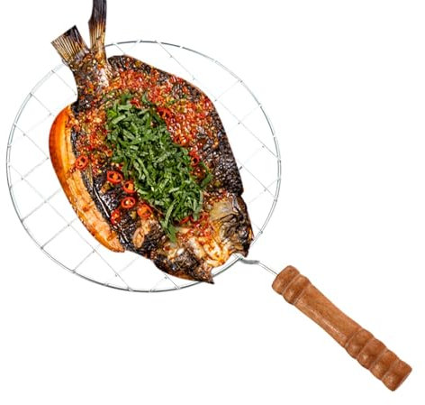 Wpsagek 3 Wire Roaster with Handle, Round Barbecue Rack, Stainless Steel Roasting Cooking Racks for Roti Roast Fish, Multi-Purpose Round BBQ Grill