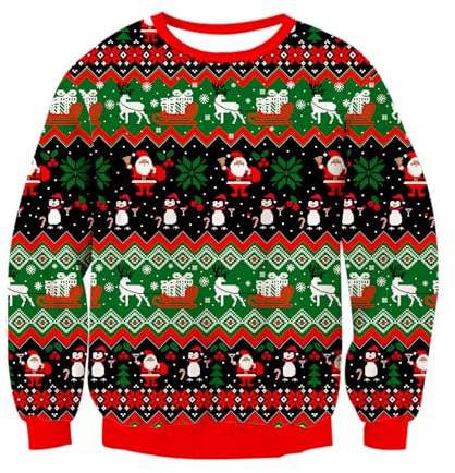 Goodstoworld Ful jultröja, unisex-jultröja, med dinosaurie, sengångare, katt och stickmönster, stickad jultröja, storlek S–XXL, L