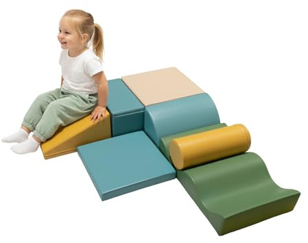 IGLU Soft Play Discoverer 7 XL Cubi Psicomotricità Blocchi per Bambini in Schiuma Set da Gioco 1 anno Montessori per attività Blocchi di Costruzione 12+ mesi (Pastel Sea)