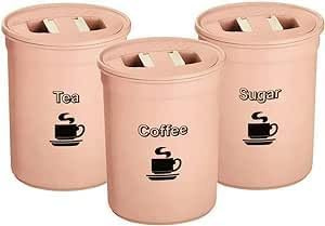 RIXI 3 Piece Tea Coffee Sugar Canister Set 850ml Airtight Pink | Elegant airtight storage jars with lids for tea, coffee and sugar. Durable round design helps keep kitchen essentials.