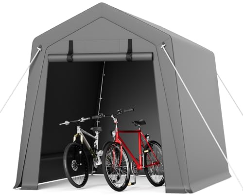 Garvee Cobertizo de almacenamiento portátil para exteriores, impermeable y resistente a los rayos UV, con 2 puertas enrollables con cremallera, tienda de campaña antinieve para motocicleta, bicicleta