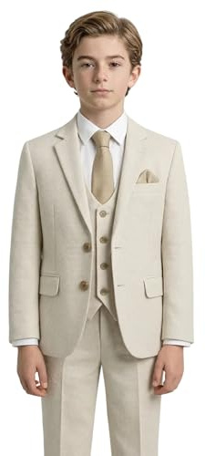 SIRRI Boys' 7-Piece Self-Patterned Suit Set – Slim Fit Wedding Special Occasion Outfit