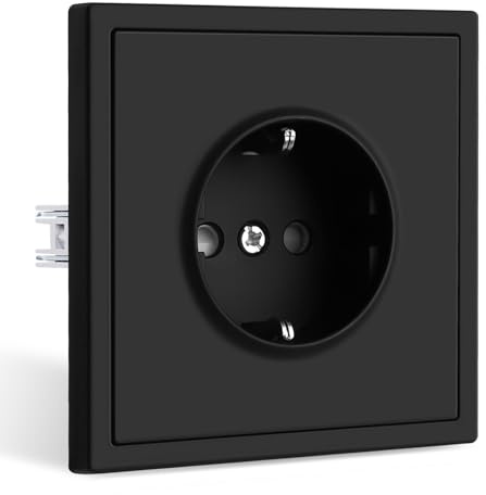 CNBINGO Schuko Steckdose Unterputz,1 Fach Schwarz Wandsteckdose 16A 250 V | Steckdosenschutz Kindersicherung,EU-Standard Einbausteckdose,Einfach Montage,Wandsteckdose mit PC Rahmen