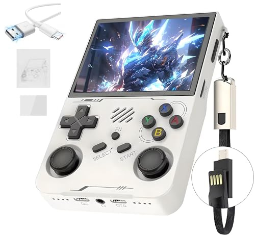 R36XX Console di gioco portatile retrò 128G,22000 + giochi,12 emulatori,3000mAh,Console per videogiochi palmare con schermo IPS OCA HD da 3,5,sistema Linux open source,Doppio Joystick 3D (Bianco)