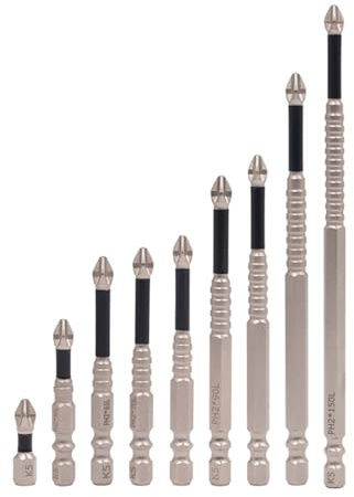 Juego de 9 brocas Screwdriver Drill Bits, 25/50/65/70/75/90/100/120/150 mm, brocas magnéticas resistentes a los impactos, antideslizantes, con rosca, para taladro eléctrico