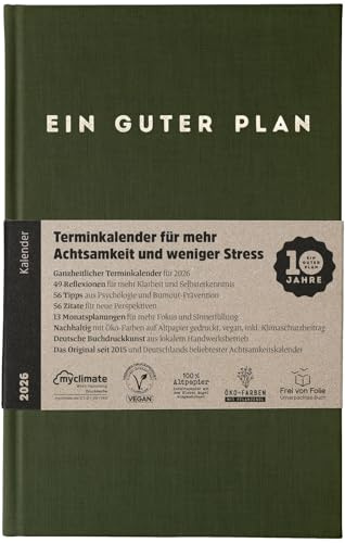Ein guter Plan 2026 – Ganzheitlicher Terminkalender für mehr Achtsamkeit und weniger Stress – Nachhaltiger Wochenplaner mit 56 Achtsamkeitstipps und Zitaten fernab von Kitsch (Wald 2026)