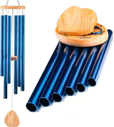 Windspiele, 125cm Aluminium Windspiel 6 Metallröhren Klangspiele für draußen, Garten, Terrasse Dekoration mit Windfänger, klassisch (Blau)