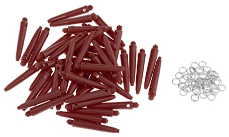 Geardeangloow 50 x Dartschäfte 2BA Darts Zubehör mit Schutzringen 35mm rot