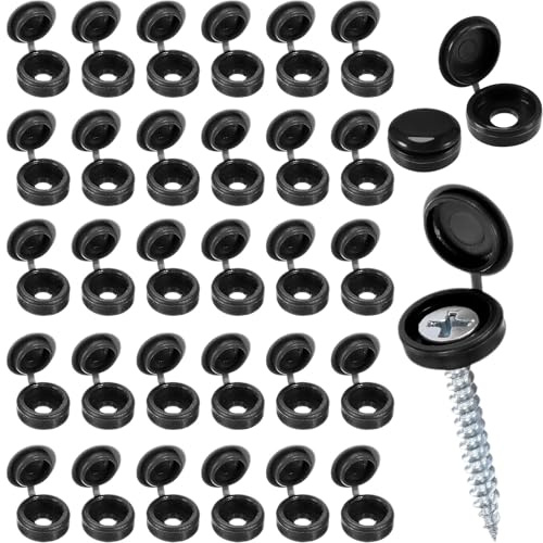 100 PCS Black Plastic Hinged Screw Cover Caps,Screw Snap Covers Washer Flip，Plastic Folding Snap Caps Snap-on Replacement Screw Decorative Covers for Protection