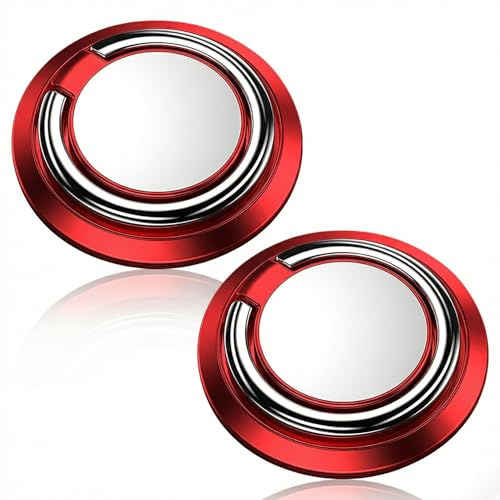 Hopzab 2 Pcs Phone Ring Holder 360° Adjustable Rotating Mobile Phone Loop Universal Mobile Finger Kickstand Single-sided Magnetic Finger Grip Ring for All Smartphones(Red)