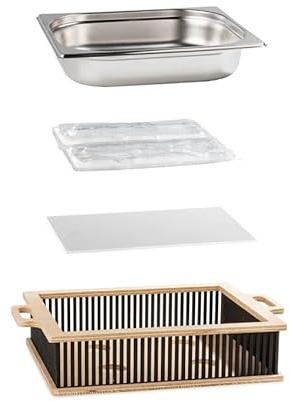 HOTTY – Kalthalteplatte Coldy mit Wunschgravur, Edelstahlplatte & wiederverwendbarem Kühlpad - Kühlbehälter für Speisen, Salate, Dips etc. - Kühlplatte im Holzdesign ideal für Sommer & BBQ-Grillpartys