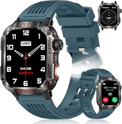 INMUA Reloj Inteligente Hombre 2.01 con Llamadas Bluetooth, 100+ Modos Deporte, IP68 Impermeable Reloj Deportivo con Podómetro/Monitoreo de Sueño/Pulsómetro para iOS Android, 2 Correas, Azul