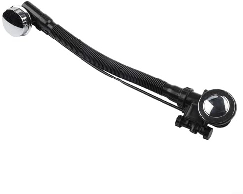 Honseadek Siphon de baignoire réglable avec bouchon de volant – Système de drainage en acier inoxydable noir avec bouchon de baignoire à dégagement rapide et protection contre les débordements pour