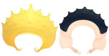 HIAKDOFT 2 Stück Wasserdichte Duschkappen mit Ohr Augenschutz Kronenform Shampoo Caps für Kleinkinder Jungen und Mädchen Langlebig Leicht für Haare Waschen und Schneiden