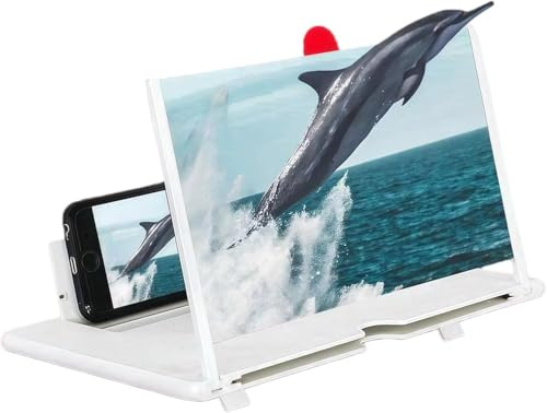 2026 New Mobile Phone Magnifier Projector Screen, 3D Ultra-HD Magnifying Projector Screen Enlarger for Cell Phone, Foldable Mobile Phones Magnifier Supports All Phones for Movies, Gaming (White,14)