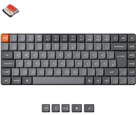 Keychron K3 Max kabellose mechanische Tastatur, 2,4 GHz/Bluetooth 5.1, programmierbar mit QMK/Launcher, 75%-ISO-DE-Layout, QWERTZ-Gaming-Tastatur für Mac/Windows – Gateron Low-Profile-Red-Schalter