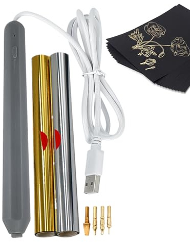 Penna A Filo Caldo,con 4 Punte Metalliche Alimentazione via USB - Penna per Embossing con 4 Punte e 2 Rotoli di Foglia - Per Adolescenti Adulti Scrapbooking Lavorazione Pelle Disegno Creazione Bigliet