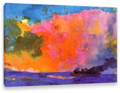 RXNHGJDS Emil Nolde Leinwanddruck Abstrakte Kunstdrucke Reproduktion Meer mit buntem Himmel Poster berühmtes Gemälde auf Leinwand Wanddekoration für Wohnzimmer Schlafzimmer70x50cm(28x20in) Rahmen