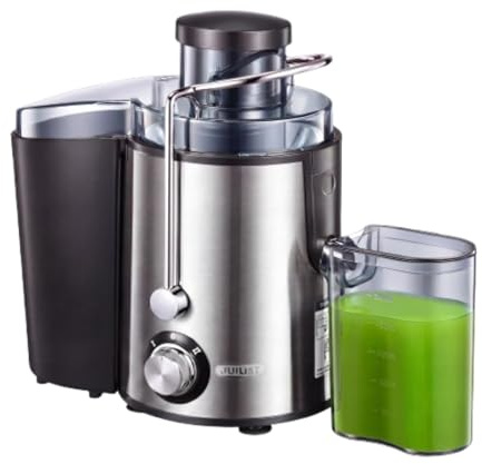 Juilist Entsafter 800W Max, 304 Edelstahl, 2 Geschwindigkeiten, 65 mm Einfüllschacht – einfache Reinigung, Antitropf-Funktion, inkl. Bürste & Rezeptbuch