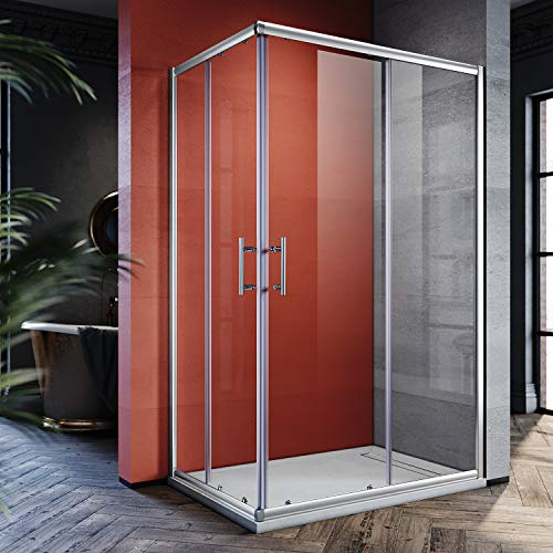 SONNI Mampara de Ducha Angular Puertas Corredera 120x70cm,Puertas de Ducha Apertura Central con Vidrio Templado de Seguridad 5mm con Plato de Ducha