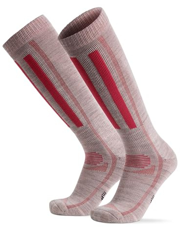 DANISH ENDURANCE Merino Skisocken (1|2 Paar), Thermosocken, Kniestrümpfe, Unisex für Damen, Herren, Kinder, Hellgrau/Pink, 39-42