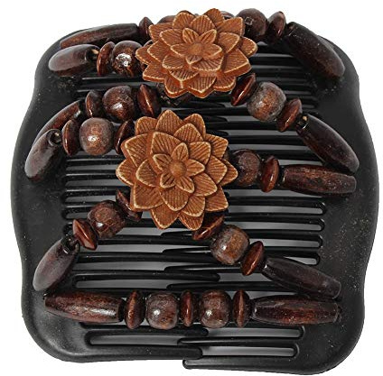 JUSTFOX - Trend African Hairclip Haarklammer Haarkamm Blüten Holzdesign Butterfly Braun 1