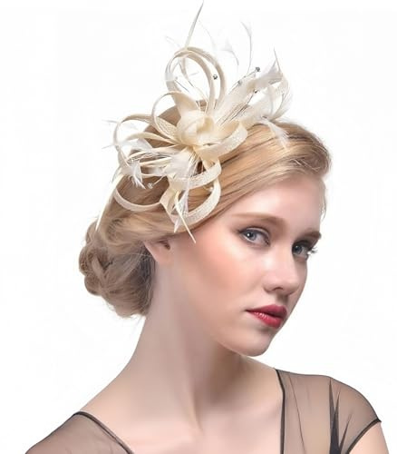 Ulalaza Fascinators per Capelli da Donna Cappello da Cocktail da Sposa in Piuma da Sposa Cocktail Derby Church Banquet for Girls