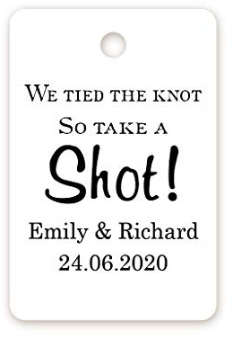 100x Personalised Wedding Favour Gift Tag - We Tied the Knot,so take a Shot Tags,Wedding Thank You Tags,40mmx60mm Mini Liquor Bottle Tag,Shot Glass Tags - Tag 034